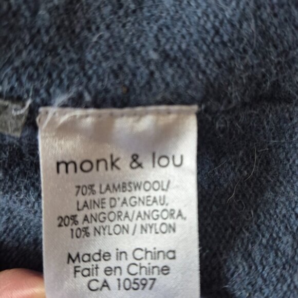 Monk & Lou Slate Blue Open Front Lambswool Angora Cardigan Sweater Sz XS - Picture 11 of 13